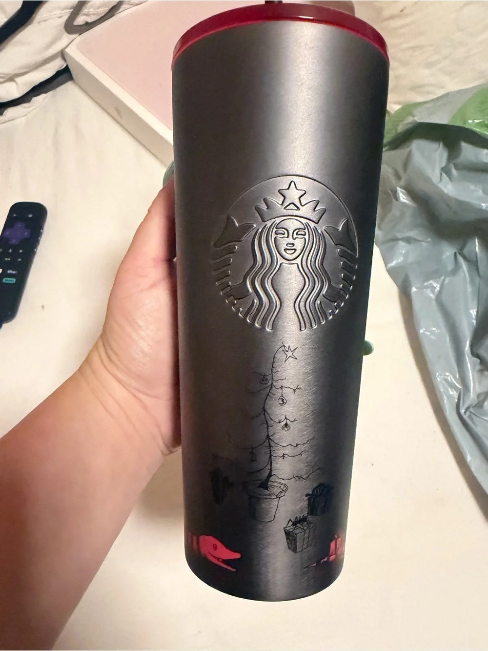 Disney’s Nightmare before Christmas Starbucks Gray Matte Tumbler with Red Lid